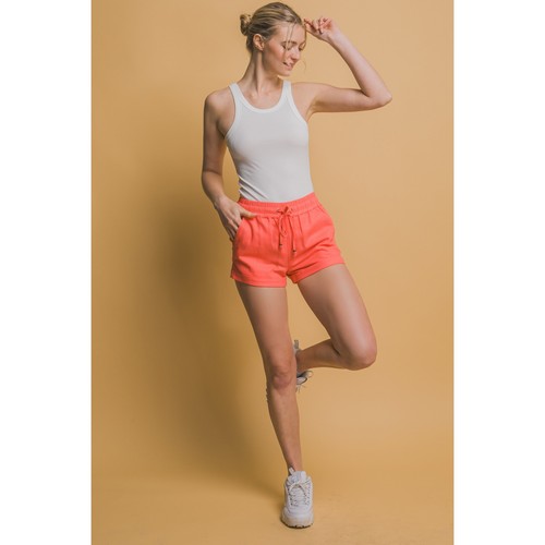 Linen Blend Shorts in Sunset Coral