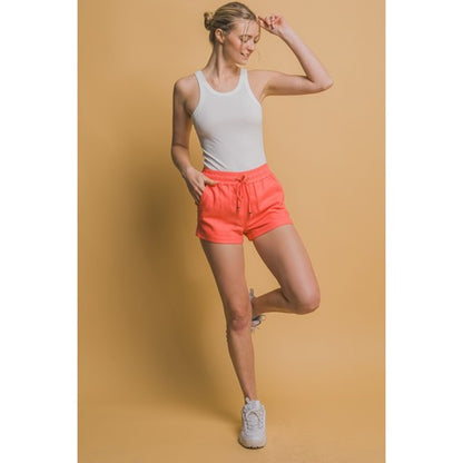 Linen Blend Shorts in Sunset Coral