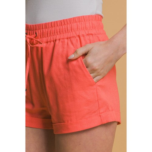 Linen Blend Shorts in Sunset Coral