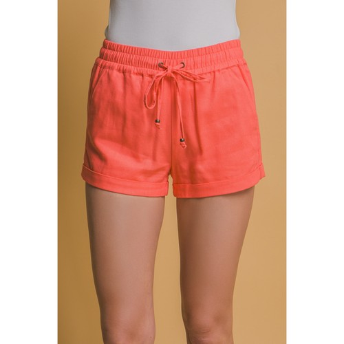 60333PN Mid Rise Linen Shorts in Sunset Coral