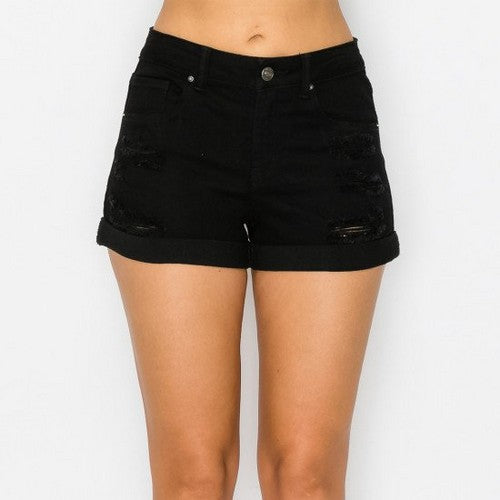 90233 Wax Jean Destruction Roll Cuff Shorts in Black