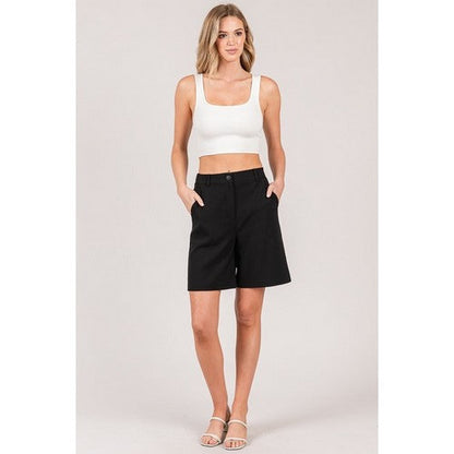 Ponte Elasticated Waist Bermuda Shorts in Black