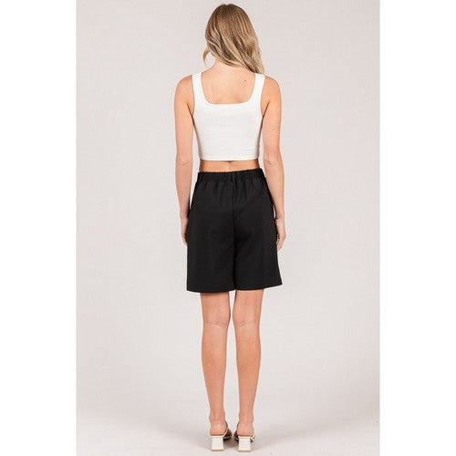 Ponte Elasticated Waist Bermuda Shorts in Black