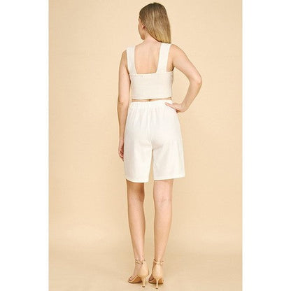 Ponte Elasticated Waist Bermuda Shorts in Ivory