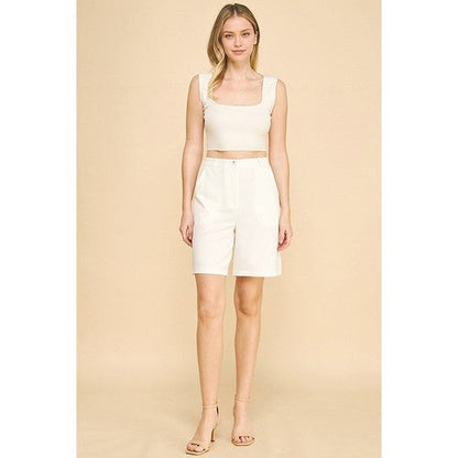 Ponte Elasticated Waist Bermuda Shorts in Ivory