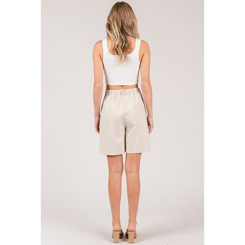 Ponte Elasticated Waist Bermuda Shorts in Oyster