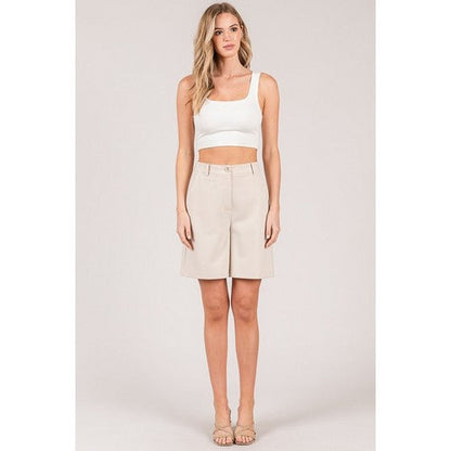 Ponte Elasticated Waist Bermuda Shorts in Oyster