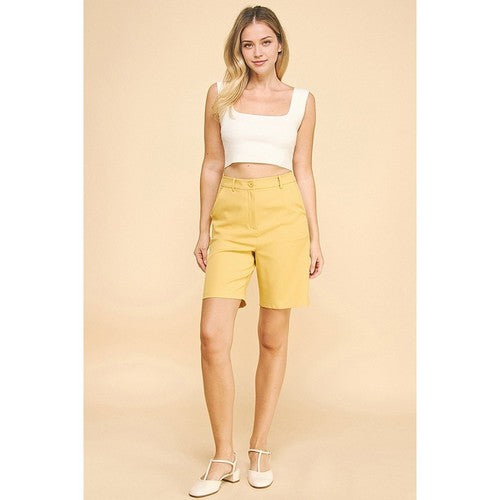 Twill Bermuda Shorts in Mustard