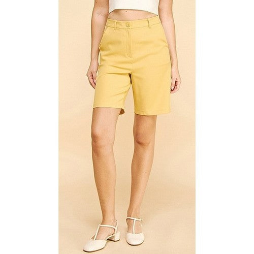 940083-MW215 Twill Bermuda Shorts in Yellow