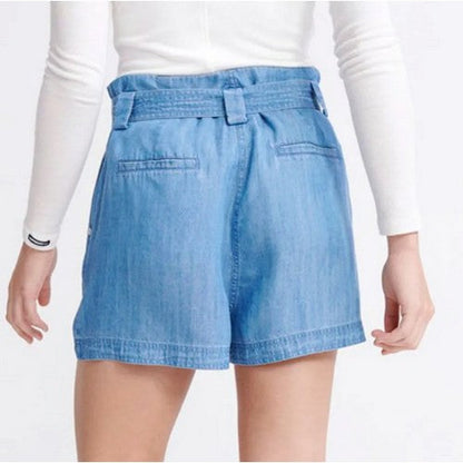 Chambray Paper Bag Belted Short Light Denim