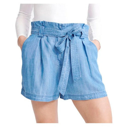 B7035 Chambray Paper Bag Belted Short Light Denim 