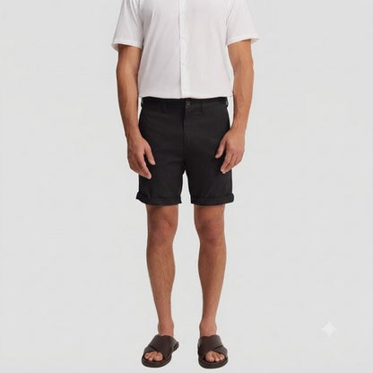 New Look Slim Fit Turn-Up Chino Shorts in Black