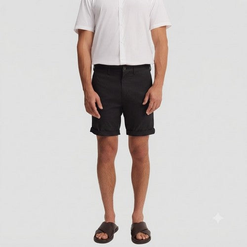 New Look Slim Fit Turn-Up Chino Shorts in Black