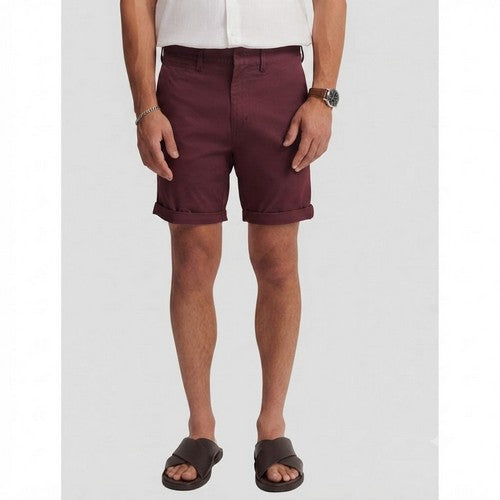 New Look Slim Fit Turn-Up Chino Shorts Burgundy