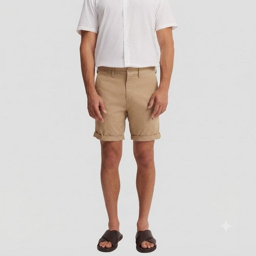 New Look Slim Fit Turn-Up Chino Shorts in Khaki
