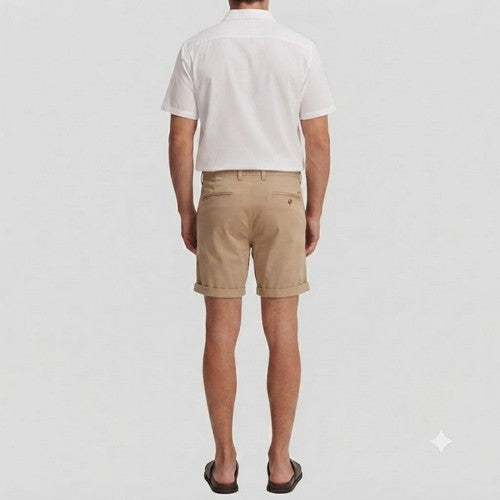 New Look Slim Fit Turn-Up Chino Shorts in Khaki