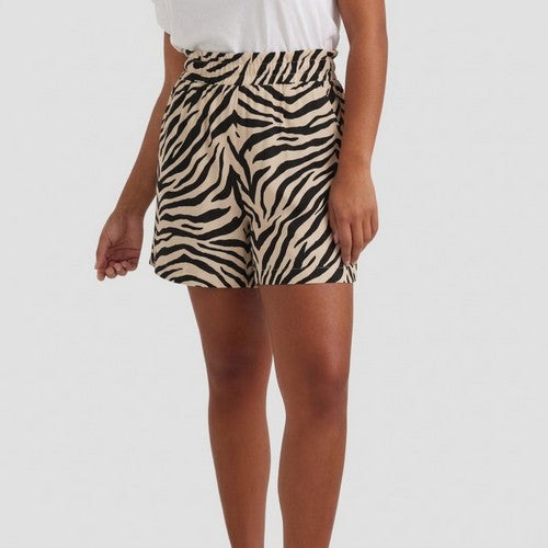 Papaya Linen Elasticated Waist Shorts in Zebra Black/Beige