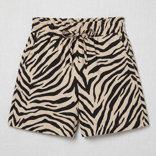Papaya Linen Elasticated Waist Shorts in Zebra Black/Beige