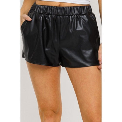 Faux Leather Shorts in Black