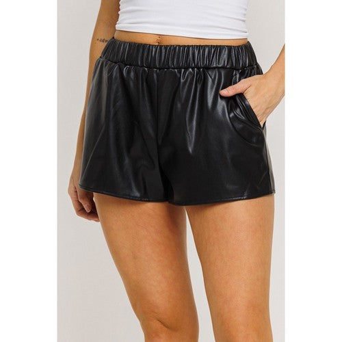 PGI5366-3 Faux Leather Shorts in Black
