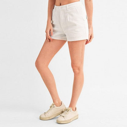 Cotton Twill Pleat Front Shorts White