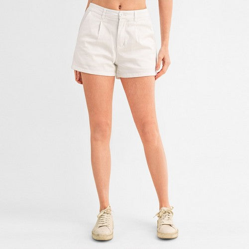 75321 Twill Pleated Elasticated Waist Shorts White