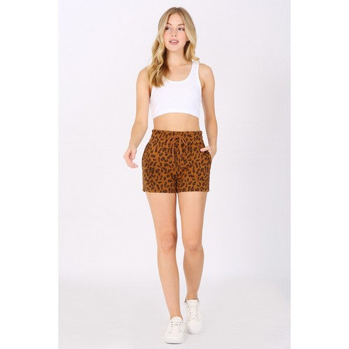 Fleece Jogger Shorts in Brown Leopard