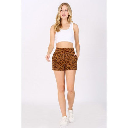 Fleece Jogger Shorts in Brown Leopard