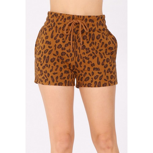 FSP004-P Fleece Animal Print Sweat Shorts in Brown