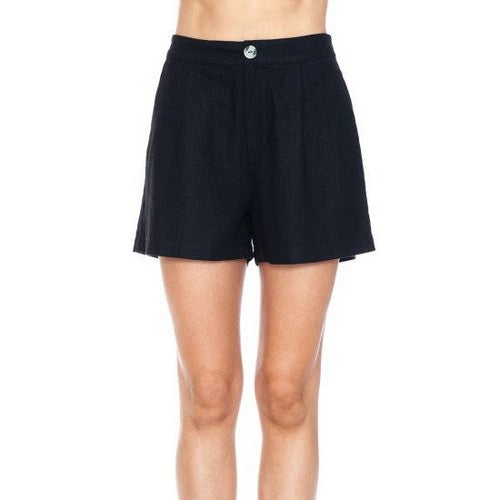 74808 Linen Pleat Front Shorts in Black