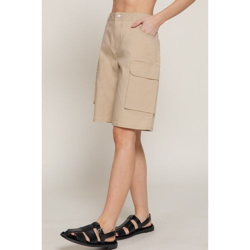 Cotton Cargo Bermuda Shorts in Beige
