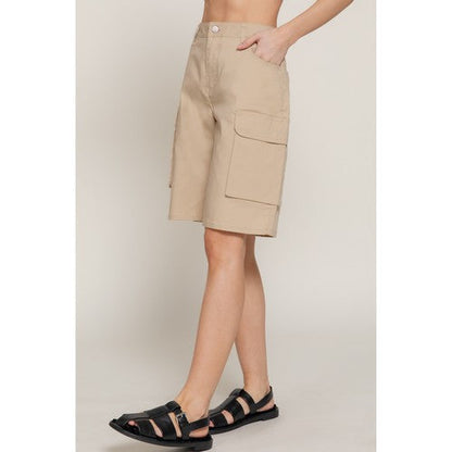 Cotton Cargo Bermuda Shorts in Beige