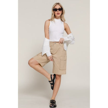 Cotton Cargo Bermuda Shorts in Beige