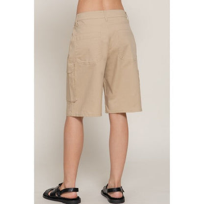 Cotton Cargo Bermuda Shorts in Beige