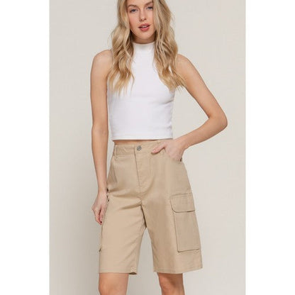 Cotton Cargo Bermuda Shorts in Beige