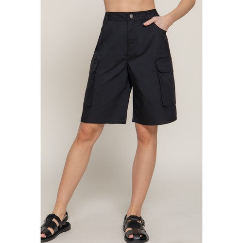P14353 Cotton Cargo Bermuda Shorts in Black