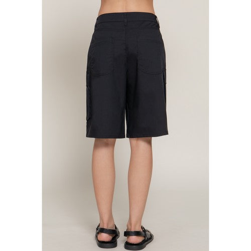 Cotton Cargo Bermuda Shorts in Black