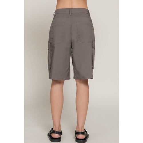 Cotton Cargo Bermuda Shorts in Grey