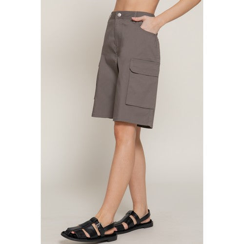Cotton Cargo Bermuda Shorts in Grey