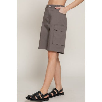 Cotton Cargo Bermuda Shorts in Grey
