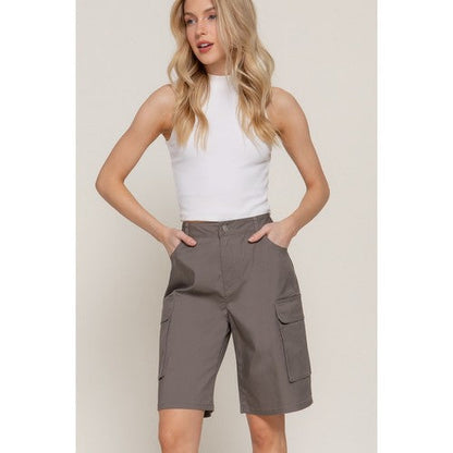 Cotton Cargo Bermuda Shorts in Grey