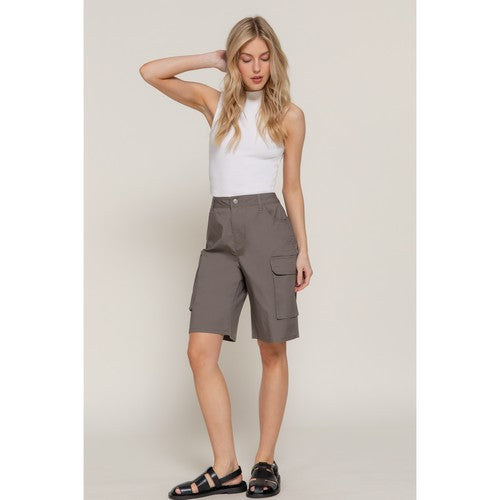 Cotton Cargo Bermuda Shorts in Grey