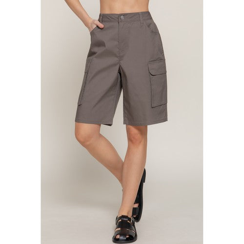 P14353 Cotton Cargo Bermuda Shorts in Grey