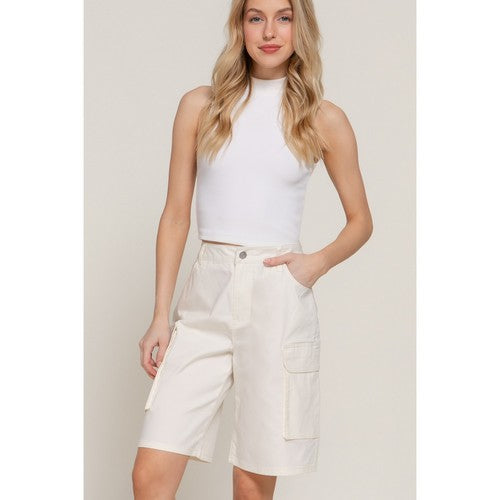 Cotton Cargo Bermuda Shorts in Ivory