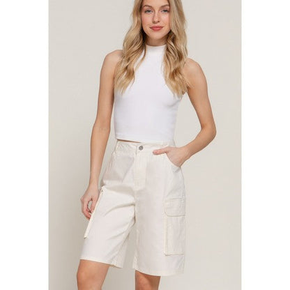 Cotton Cargo Bermuda Shorts in Ivory