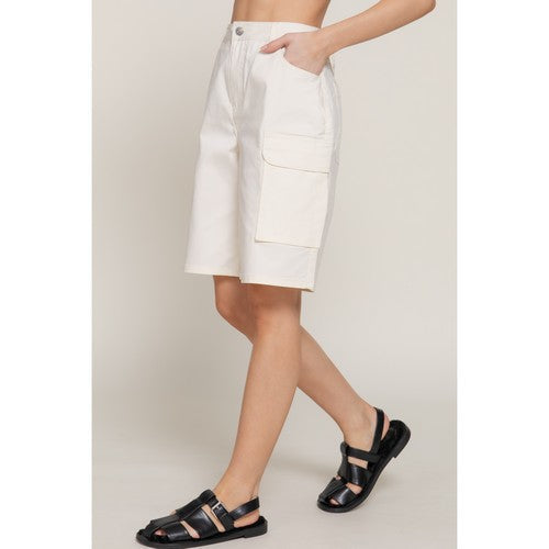 Cotton Cargo Bermuda Shorts in Ivory