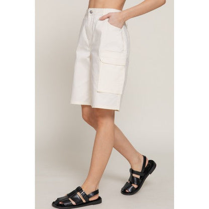 Cotton Cargo Bermuda Shorts in Ivory