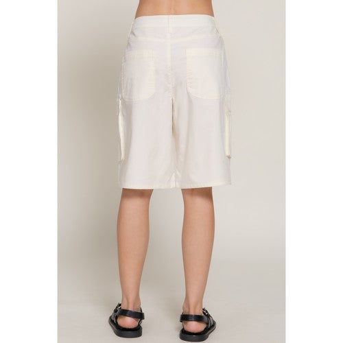 Cotton Cargo Bermuda Shorts in Ivory