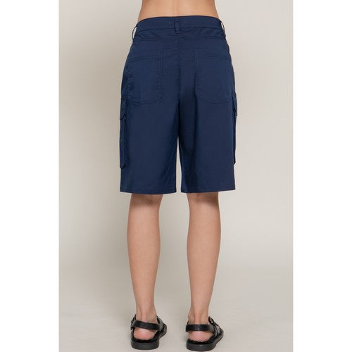 Cotton Cargo Bermuda Shorts in Navy