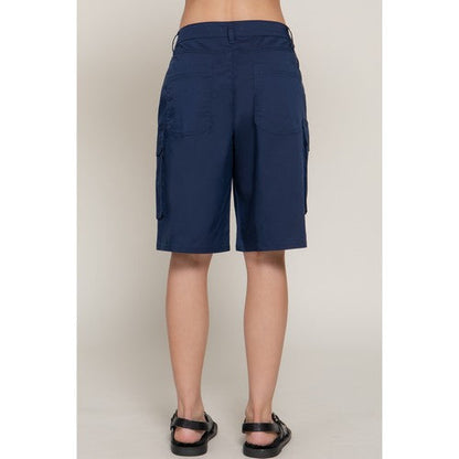 Cotton Cargo Bermuda Shorts in Navy